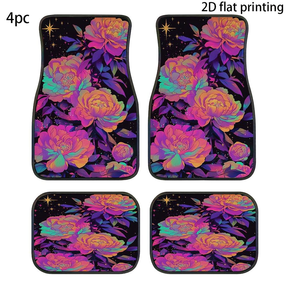 4pcs Car Floor Mats, Starry Night And Floral Cluster Patterns, Material Universal Fit For Front & Rear Seat Vehicle Accessories.
