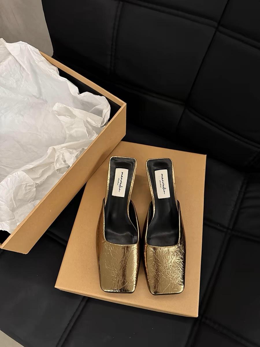 

2025 autumn new temperament fashionable versatile bag head half slippers with skirt solid color low heel not tired feet shoes 40