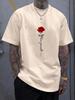 Unisexs Summer Fashionable Casual Sports Loose Red Rose Pattern Printed Round Neck Short Sleeved Tshirt Top