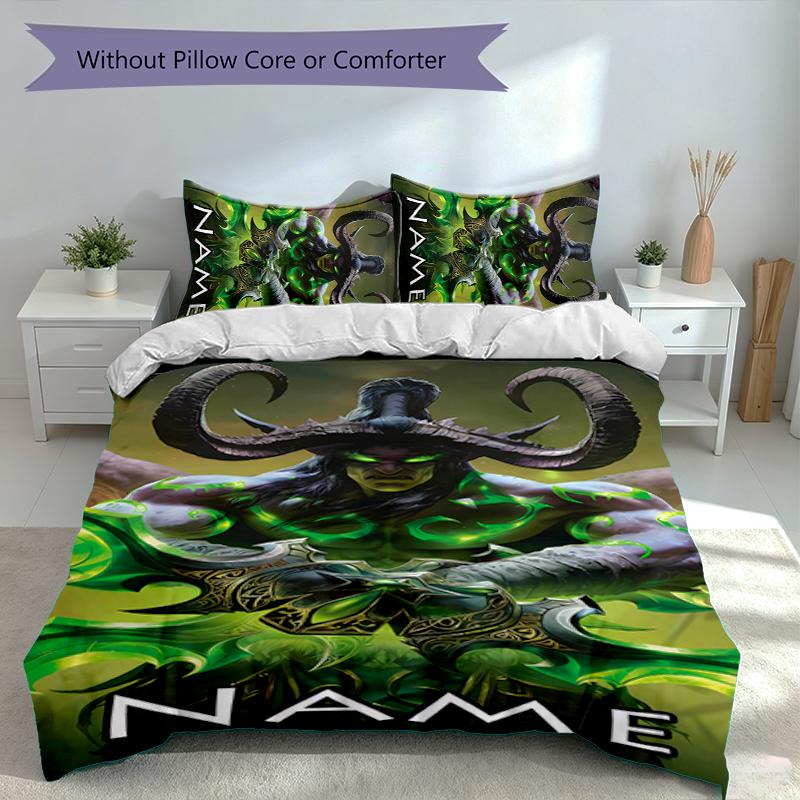 3pcs Custom Name World of Warcraft Bedding Set,Includes 1 Duvet Cover and 2 Pillowcases,All-season Bedroom Decor