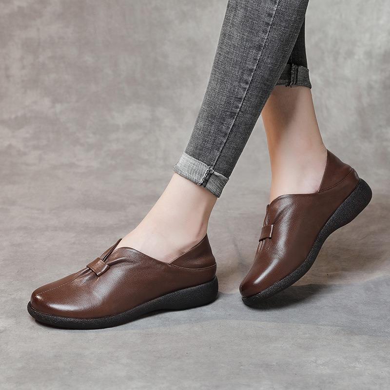 Literary and retro women's single shoes, genuine leather soft-soled mother shoes, flat-soled casual middle-aged and comfortable leather shoes