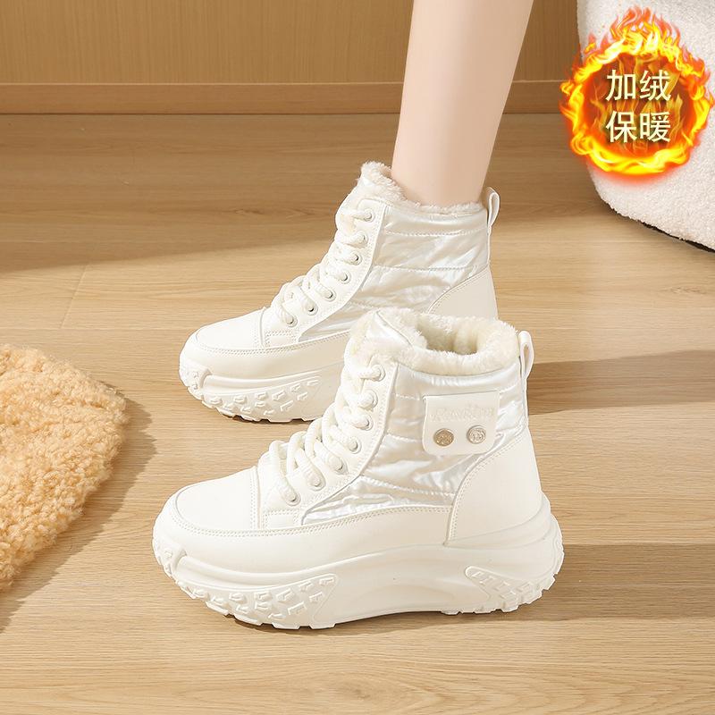 Fleece high-top windproof boots for women's 2025 winter new student ins Korean version of warm casual platform cotton shoes P6011