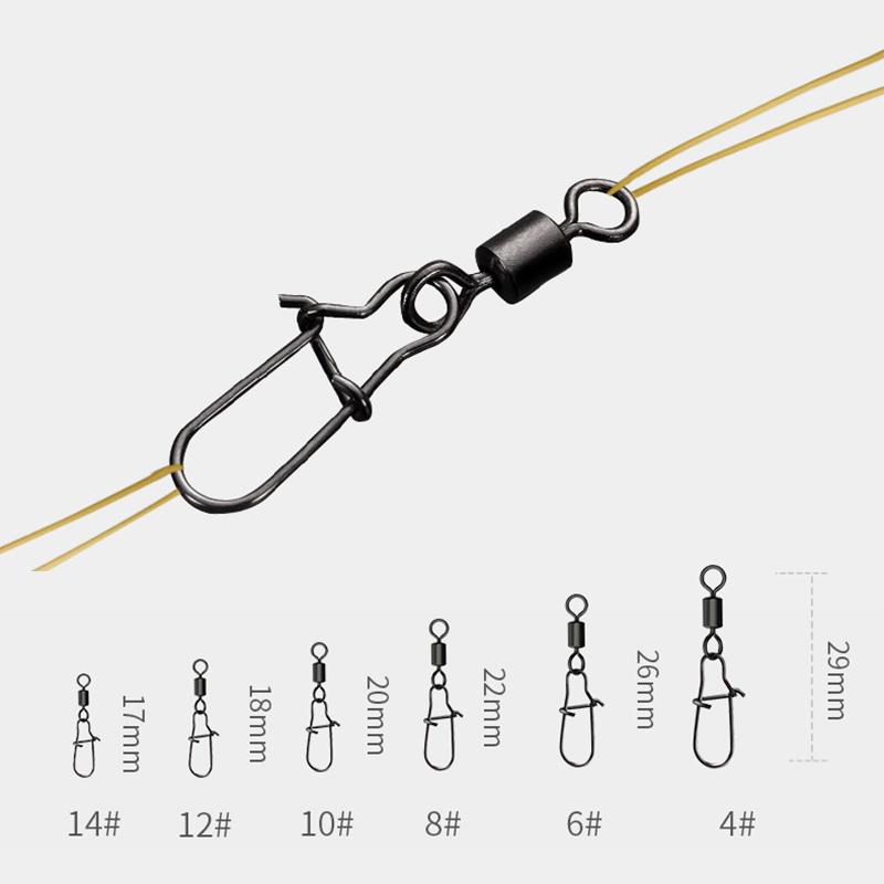 40 Pcs Stainless Steel Fishing Connector Pin Bearing Rolling Swivel Snap In Box Fishing Tackle Accessories For Lure Hook