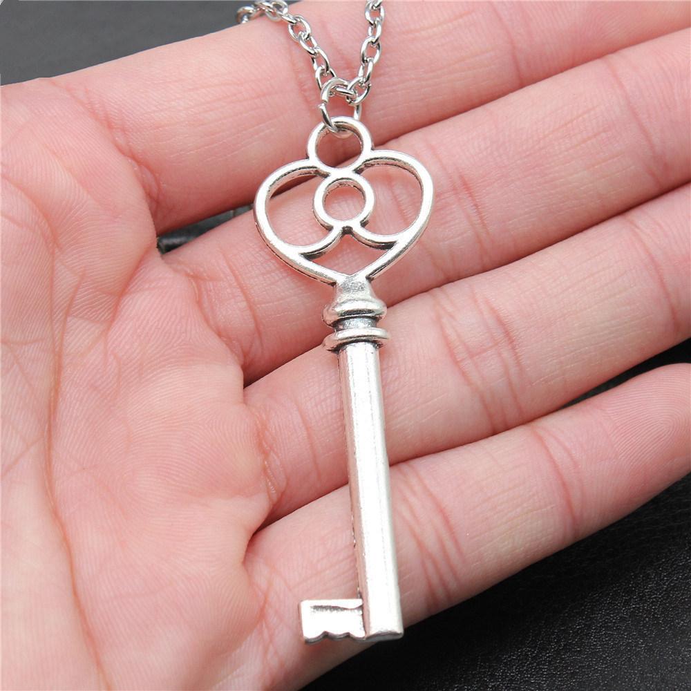 Openwork Resin Photo Frame Geometric Keys Pendant Antique Bronze Silver Metal Friend Collar Necklace