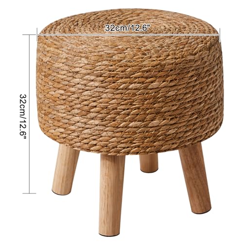 YMYNY Ottoman Stool, Footstool, Handwoven Natural Seagrass, Pastoral Style, with Padded Footrest, Non-Slip, Pine Legs, Wooden Sofa Stool, Suitable for