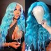 AIMEYA Blaue Lace-Front-Perücke Body Wave Perücken für Frauen Mittelscheitel Synthetisches Haar Hitzebeständig Natürlicher Haaransatz