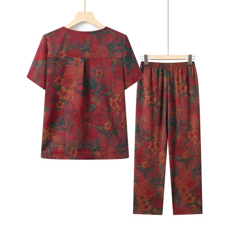 YUZHAOLIN Women's Elderly Summer Floral Print Two-Piece Set