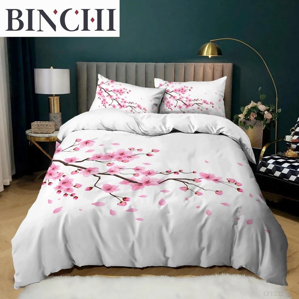 Erik Çiçeği Nevresim Takımı King Pembe Çiçekli Kız Çocuklar İçin Mikrofiber Dallı Baskılı Yatak Örtüsü Takımı