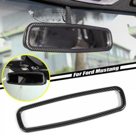 For 2015- Ford Mustang Carbon Fiber Interior Rearview Mirror Trim Ring Cover