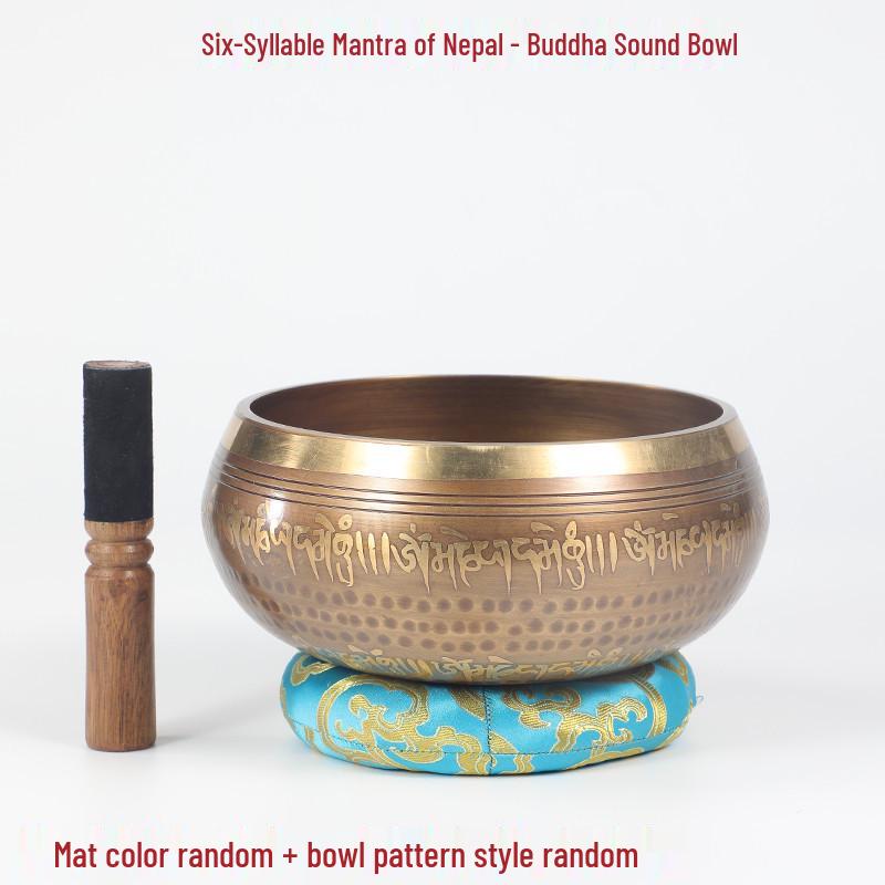 Nepal Bronze Six-Syllable Mantra Tibetan Singing Bowl for Meditation and Incense, Buddha Sound and Chime Bowl.