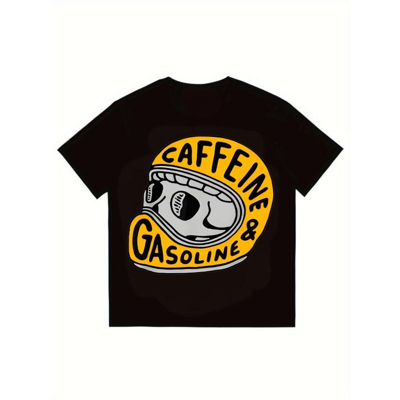

Caffeine and Gasoline T Shirt Black Skull Graphic Print Casual Streetwear Men s Top for Daily Wear and Urban Style XXXXL