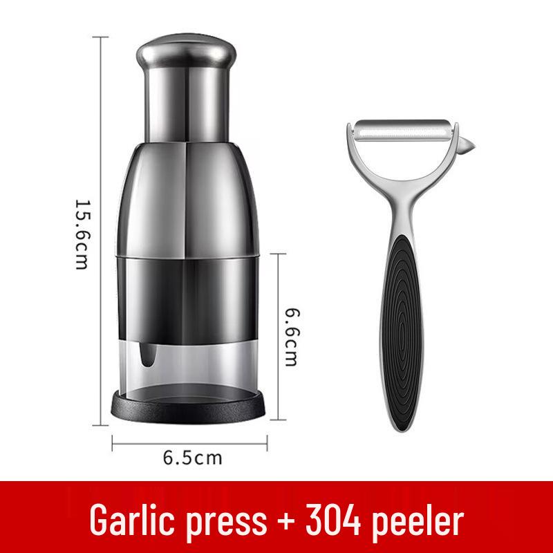 304 Stainless Steel Multi-Functional Kitchen Garlic Press and Slicing Knife for Garlic, Onion, and Ginger.