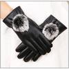New Autumn and Winter Warm Gloves Plus Velvet Cold Proof Women's PU Leather Gloves Rabbit Hair Ball Play Mobile Phone Touch Screen Gloves