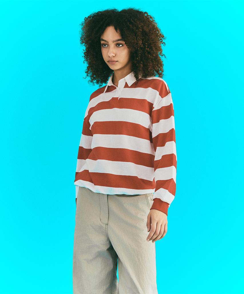 ERER Oxford Collar Stripe T-Shirt Red