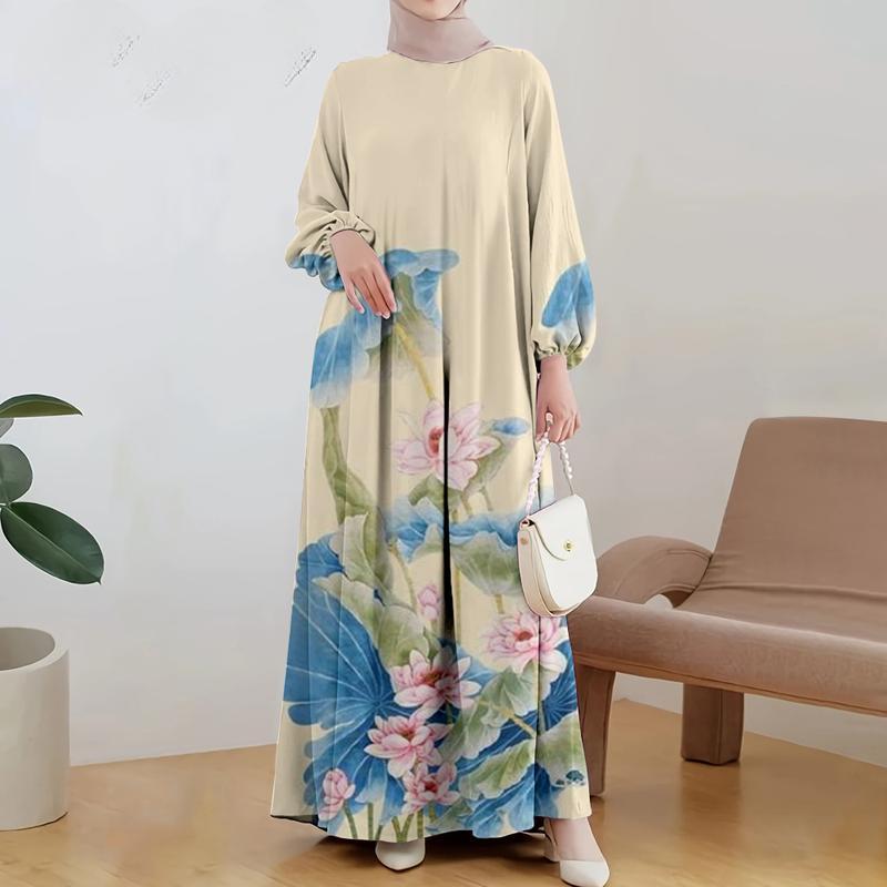 Muslim Wear, Elegant Style, For Women, Casual and Concise, Floral Print, Long Sleeve