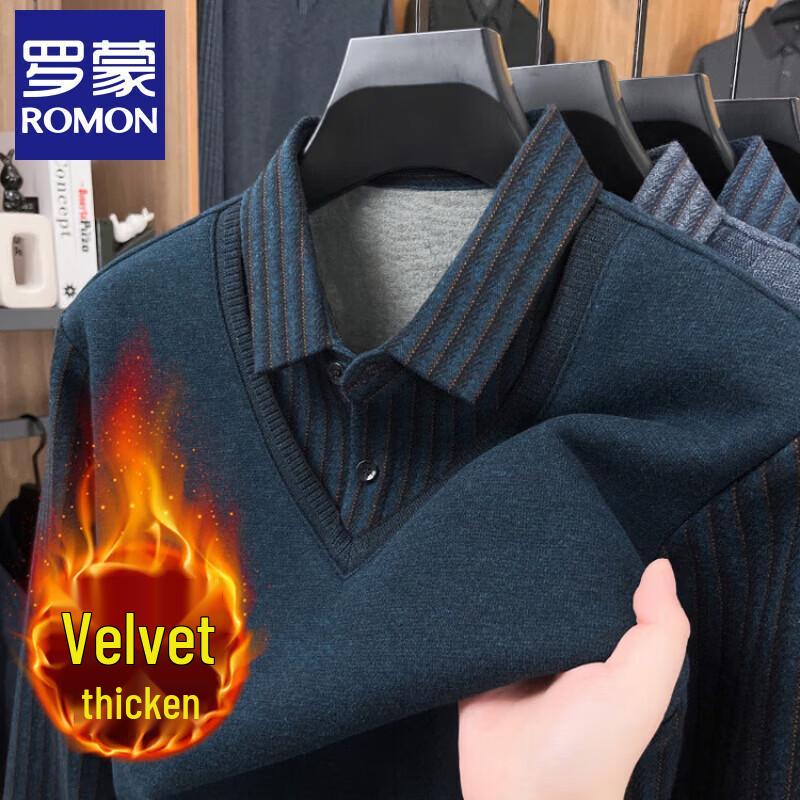 ROMON Men's Faux-Layer Wool-Blend Thermal Knit Sweater