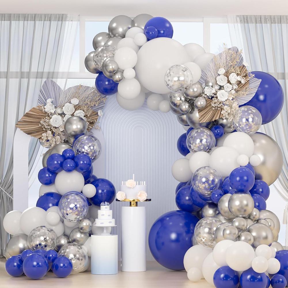 Royal Blue Balloons Arch Kir White Silver Confetti Balloon Garland Graduation Birthday Party Home Party Baby Shower Decoration