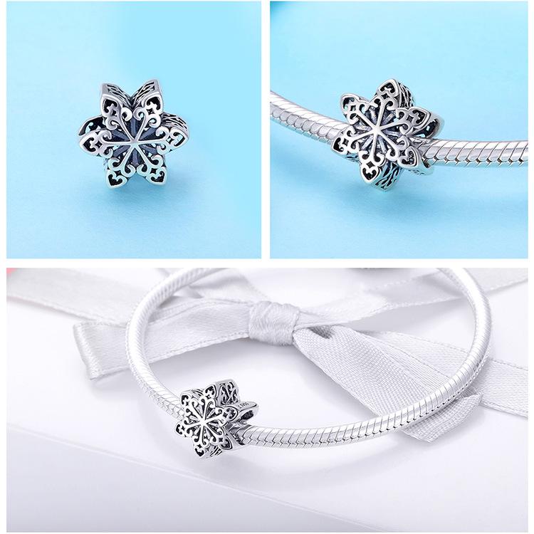 Winter Snowflakes S925 Sterling Silver Bracelet Gift for Girlfriend, Silver Beads SCC719
