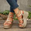 Fashion 2025 New Women Sandals Thick Sole Rivets Open Toe Platform Sandals Women Casual Wedge Roman Luxury Summer High Heels Shoes Women