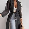 Light Brown Transparent Long Trench Coat with Belt and Double-Breasted Buttons