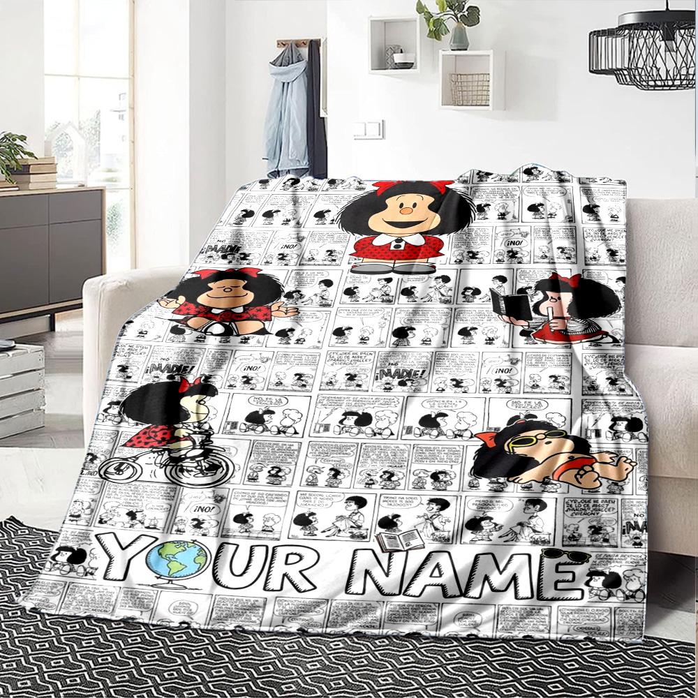Name Custom Mafalda Print Flannel Blanket High Quality Warm Comfortable Cover for All Seasons Perfect for Gifts Home Decor