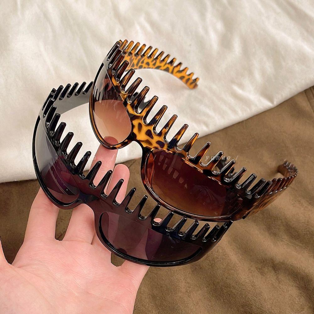 Leopard Print Glasses Hair Band Sunscreen Women Hair Hoop Elegant Summer Sunglasses Women