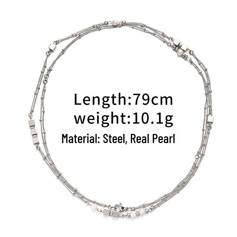 

Elegant Inlaid Pearl Stainless Steel Necklace - Versatile, Fashionable, Unique Long Sweater Chain