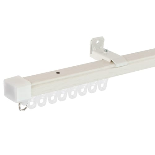 TOMOYASU Single Extendable Curtain Rail, Size 0.6-1m, Milky White, Square, Made in Japan, Wood Grain Finish, WOODY