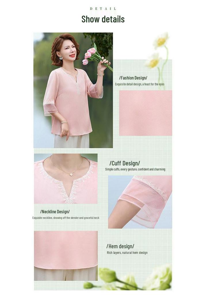 Elegante Camiseta de Verano que Cubre el Vientre y Adelgaza para Mujeres de Mediana Edad y Mayores