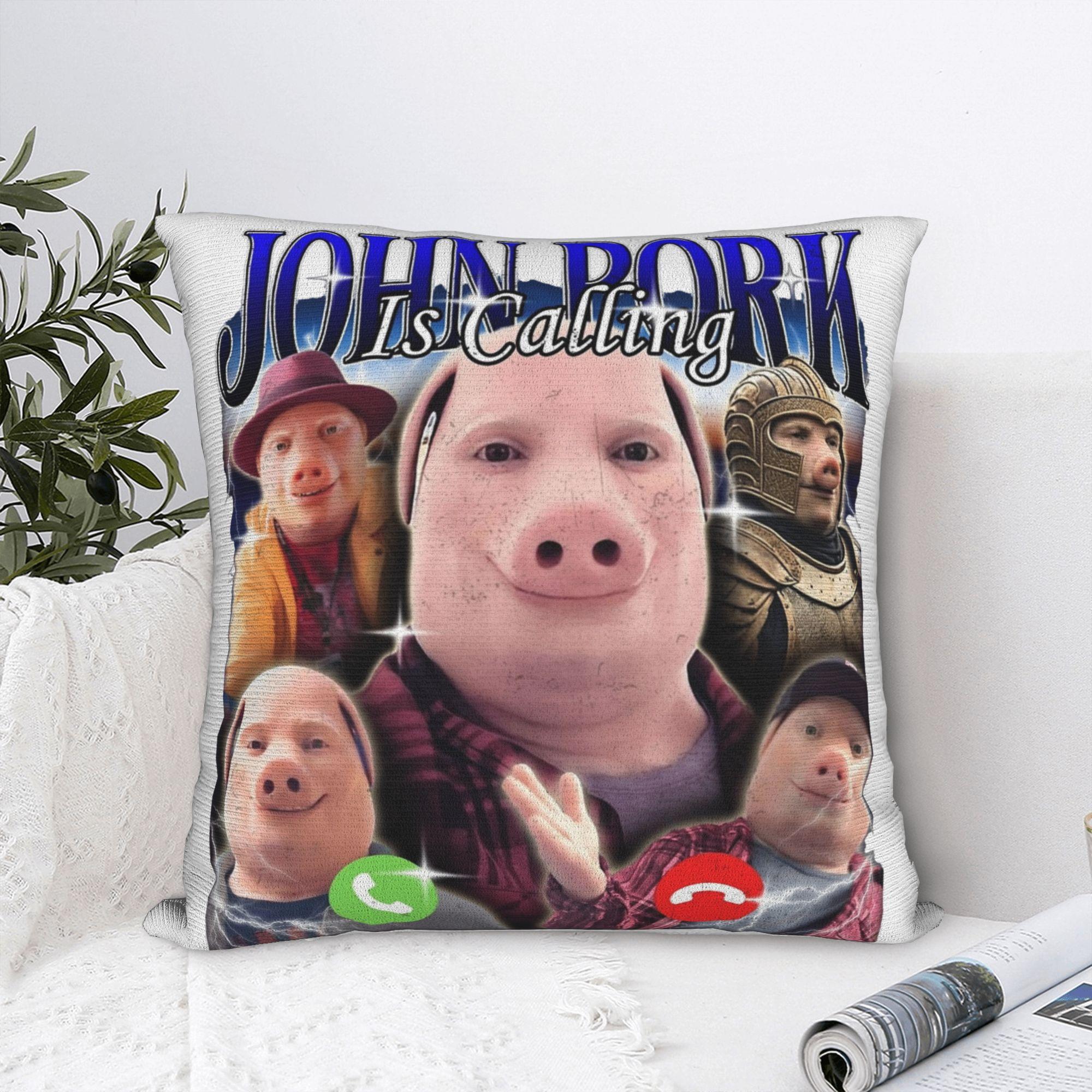 Panika Chen Unisex John Pork Is Calling Funny Meme Pillowcase Printing Polyester Cushion Cover Decoration Pillow Case Cover Home Zippered 40*40Cm
