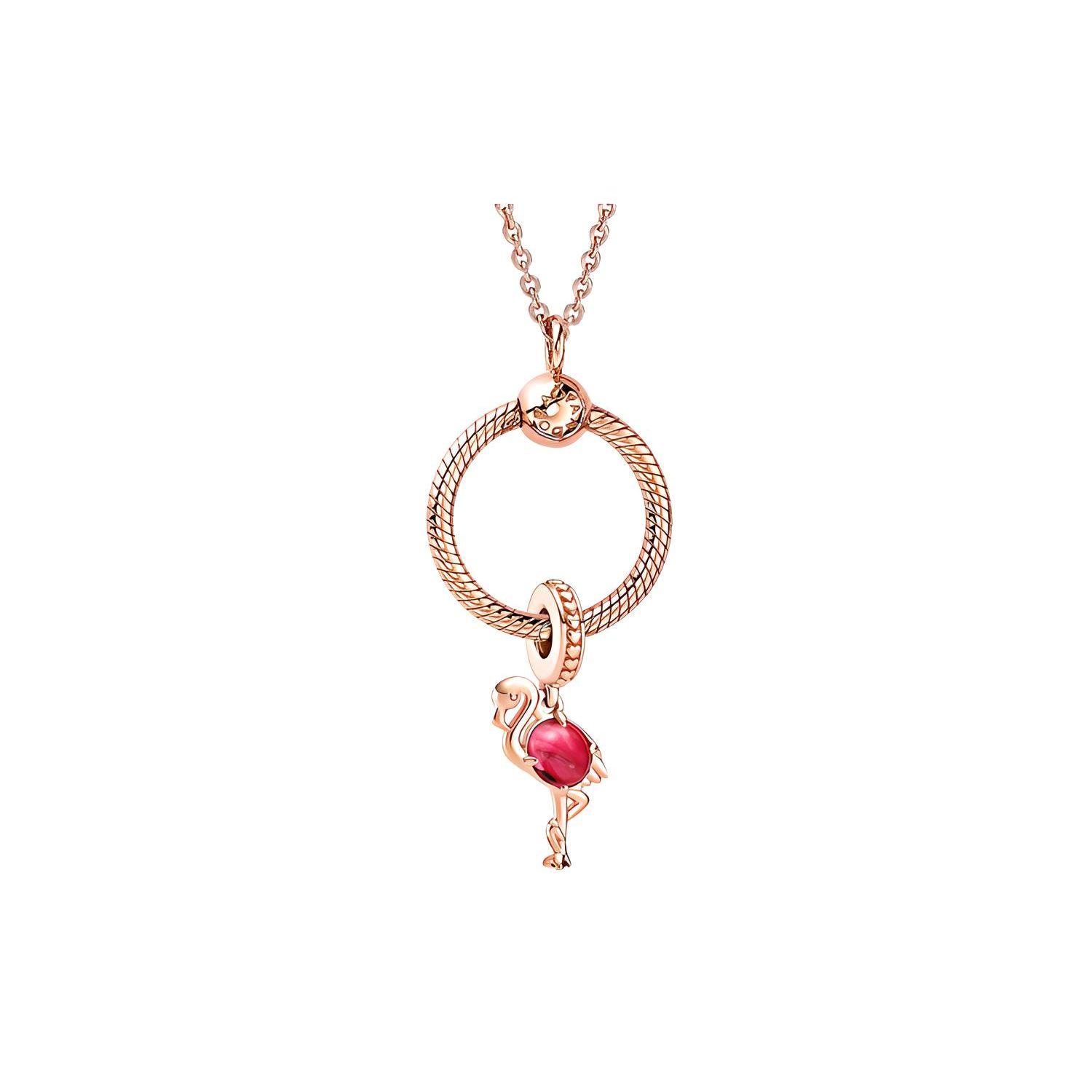 Pandora Red Flamingo Murano Glass Pendant Necklace Women necklace Rose-Gold R800424 Box