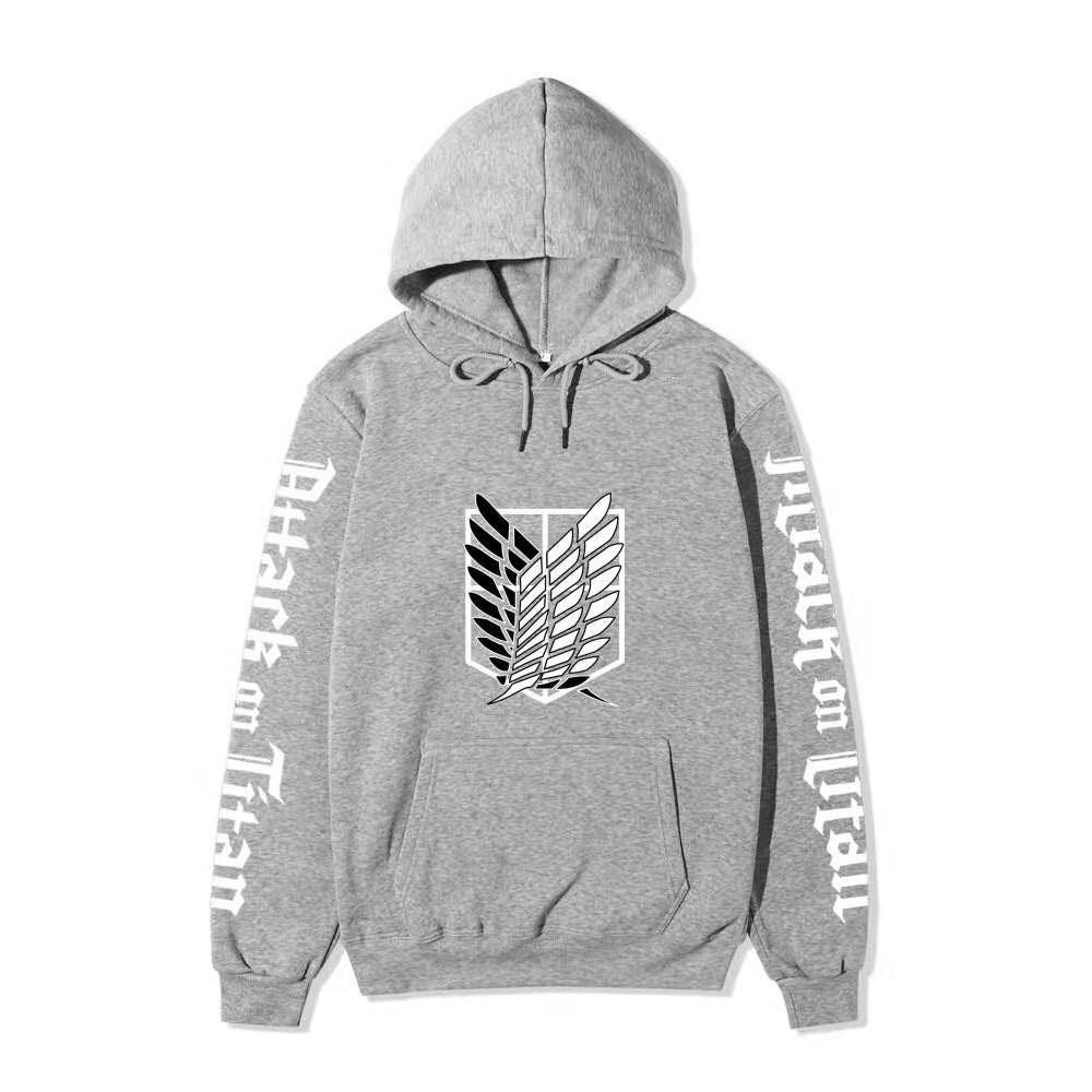 Attack on Titan Freedom Wings Hoodie Unisex Fleece Sweatshirt Survey Corps Logo Gothic Vertical Text Both Sleeves Autumn Winter Pullover
