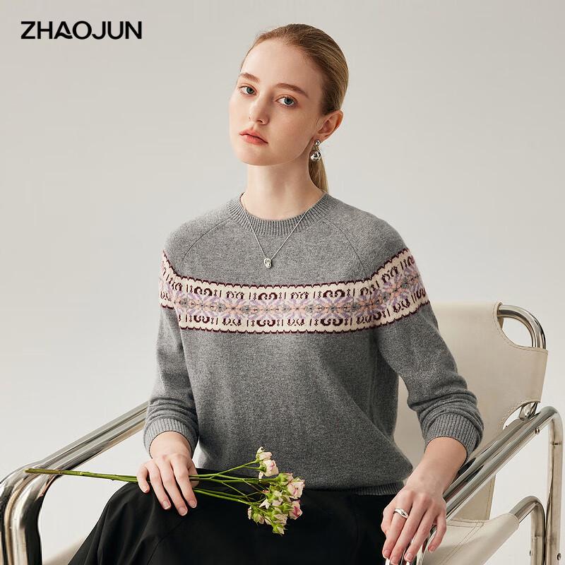 

Zhaojun Women s Fair Isle Cashmere Round Neck Sweater L