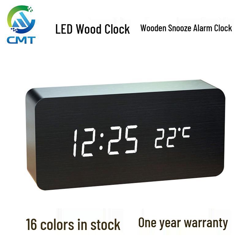 LED Wooden Alarm Clock & Thermometer - Digital Electronic Gift