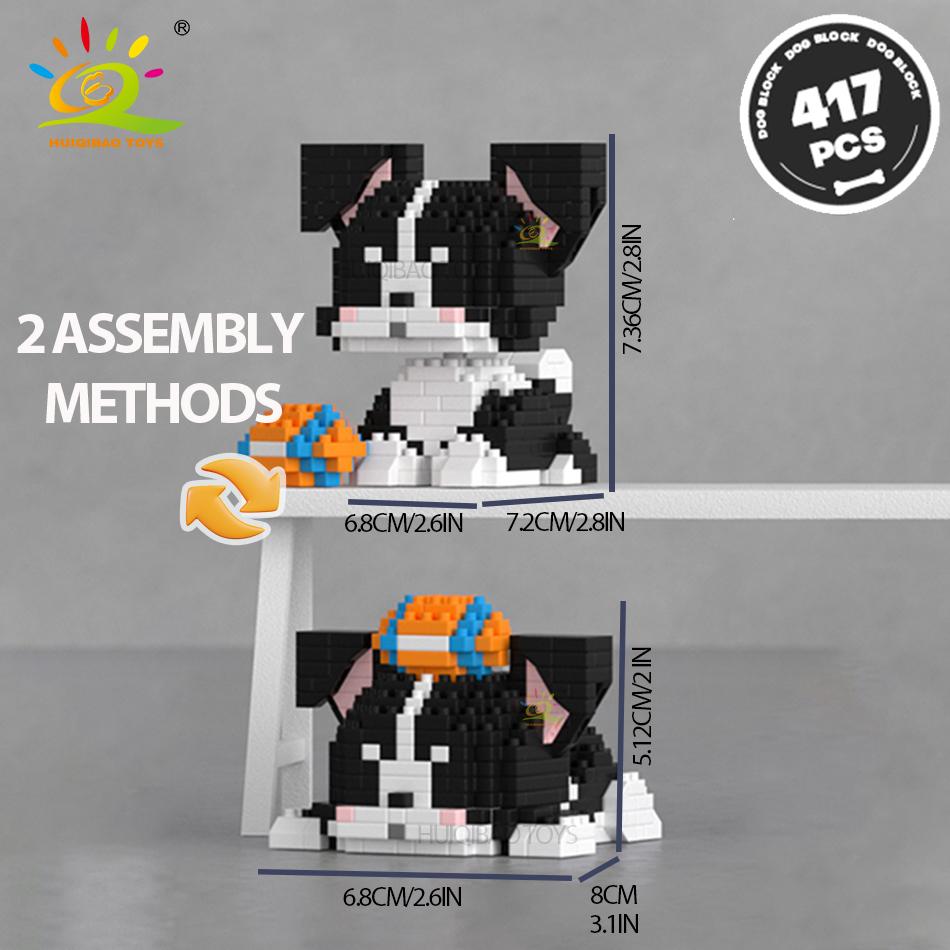 HUIQIBAO Cute Pet Dog Cat Micro Model Building Block Kids Mini City Cartoon Animal Diamond Bricks Educational Toys Children Gift