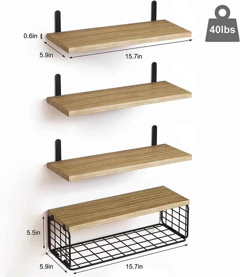Natural Wood Bathroom Floating Shelves Bathroom Wall Mounted Towel Rack Toilet Paper Holder Home Accessories Garden Set of 4