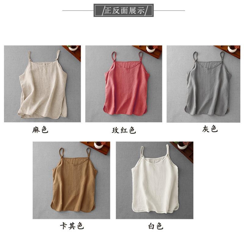 Women Cotton Linen Camisole Tank Top Short Plus Size Casual Top