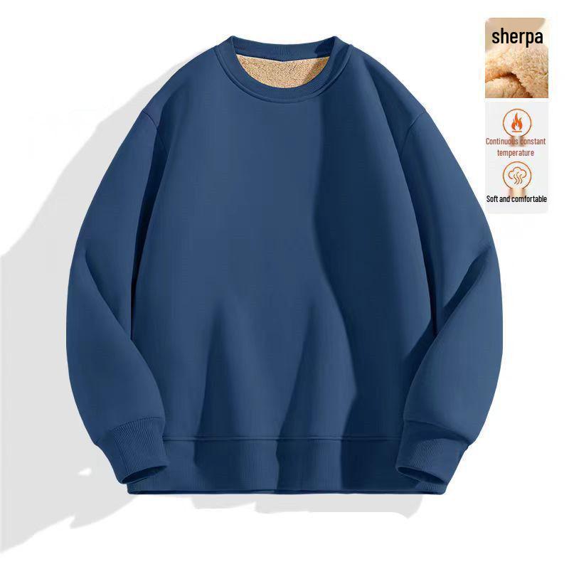 Men's Thick Lambswool Velvet Hoodie - Warm Round Neck Top for Autumn/Winter 2025