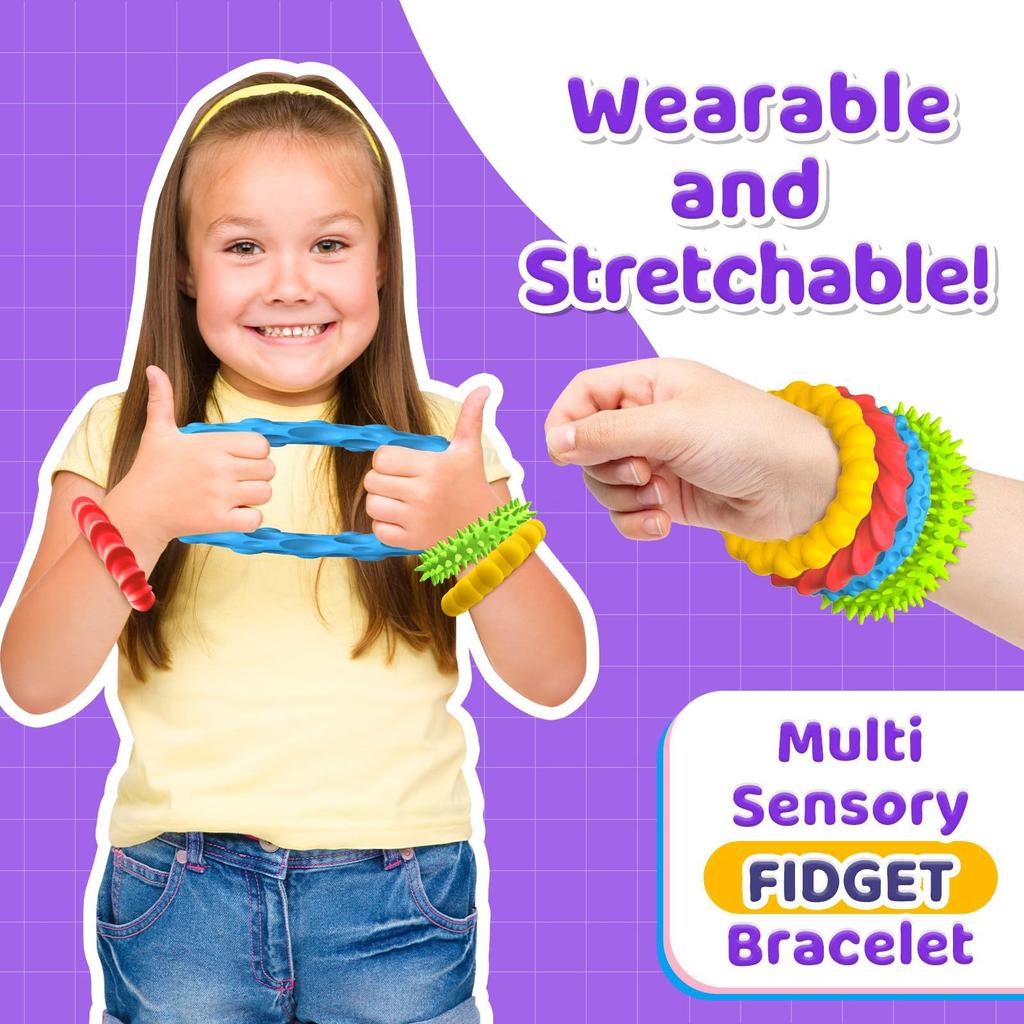 4 ST Armband Sensoriska Fidgetleksaker för Barn Vuxna Paket Autism Sensoriska Leksaker för Särskilda Behov Autistiska Stretchiga Armband Nytt