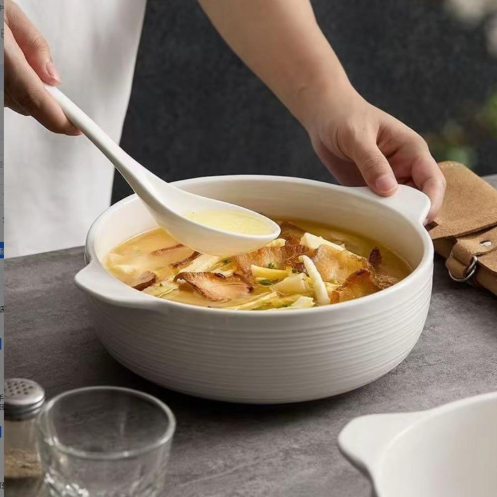 Japanese-style Ceramic Binaural Soup Bowl Heat-resistant Soup Basin Instant Noodle Bowl  Kitchen
