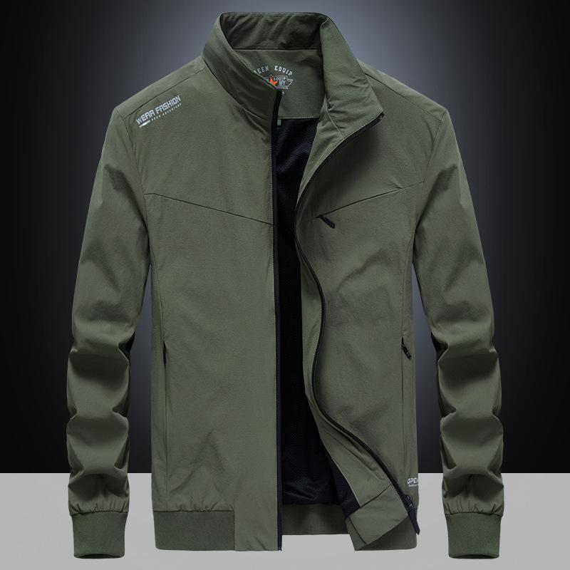 Spring New Men's Thin Outdoor Solid Color Stand-up Collar Jacket, Youth Large Size Casual Coat
