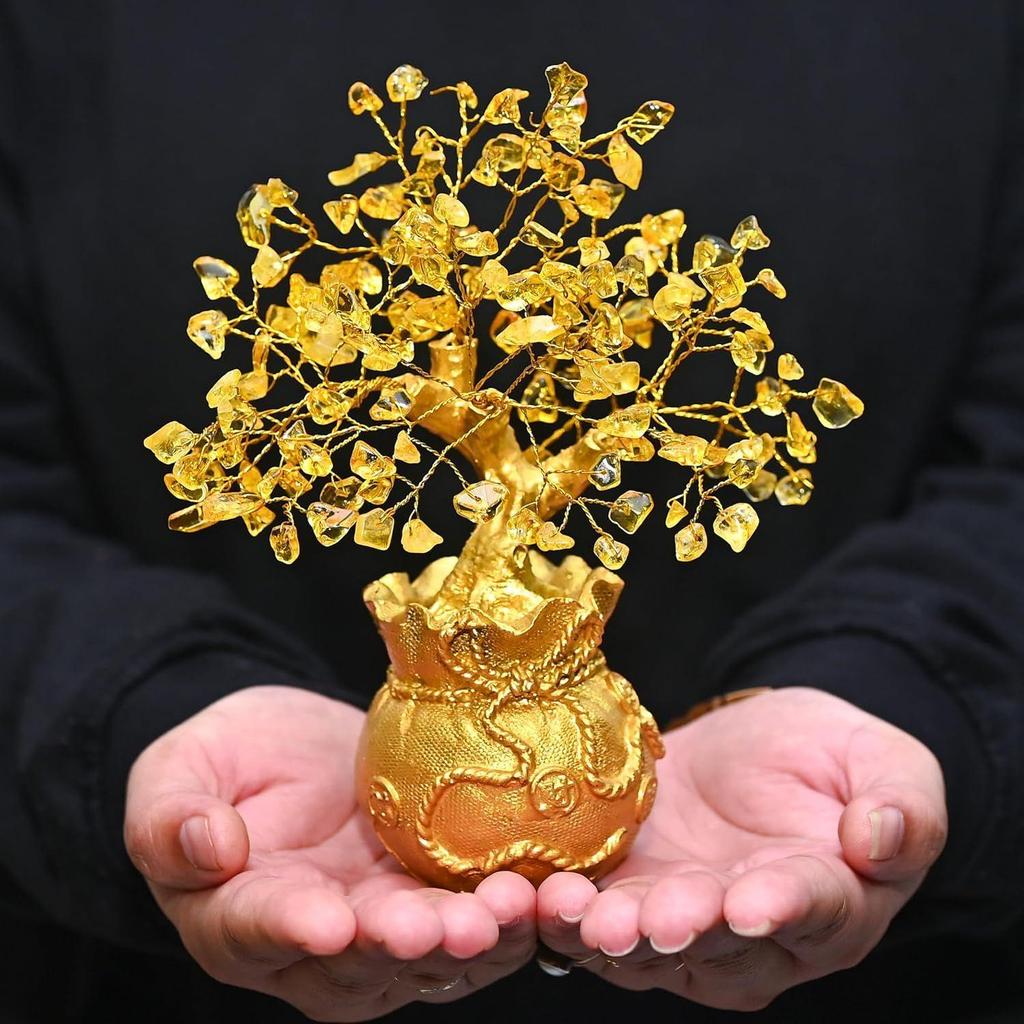 Citrine Crystal Money Tree – Wealth & Prosperity Tree for Home & Office Décor – Spiritual Gift for Good Luck