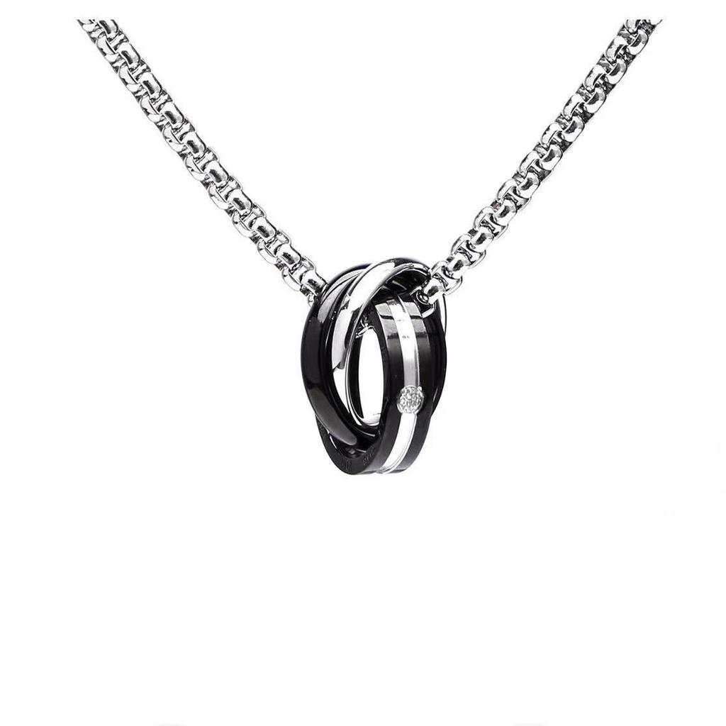 Men's Trendy Double Ring Pendant Necklace, Versatile Titanium Steel Accessory with High-End Feel