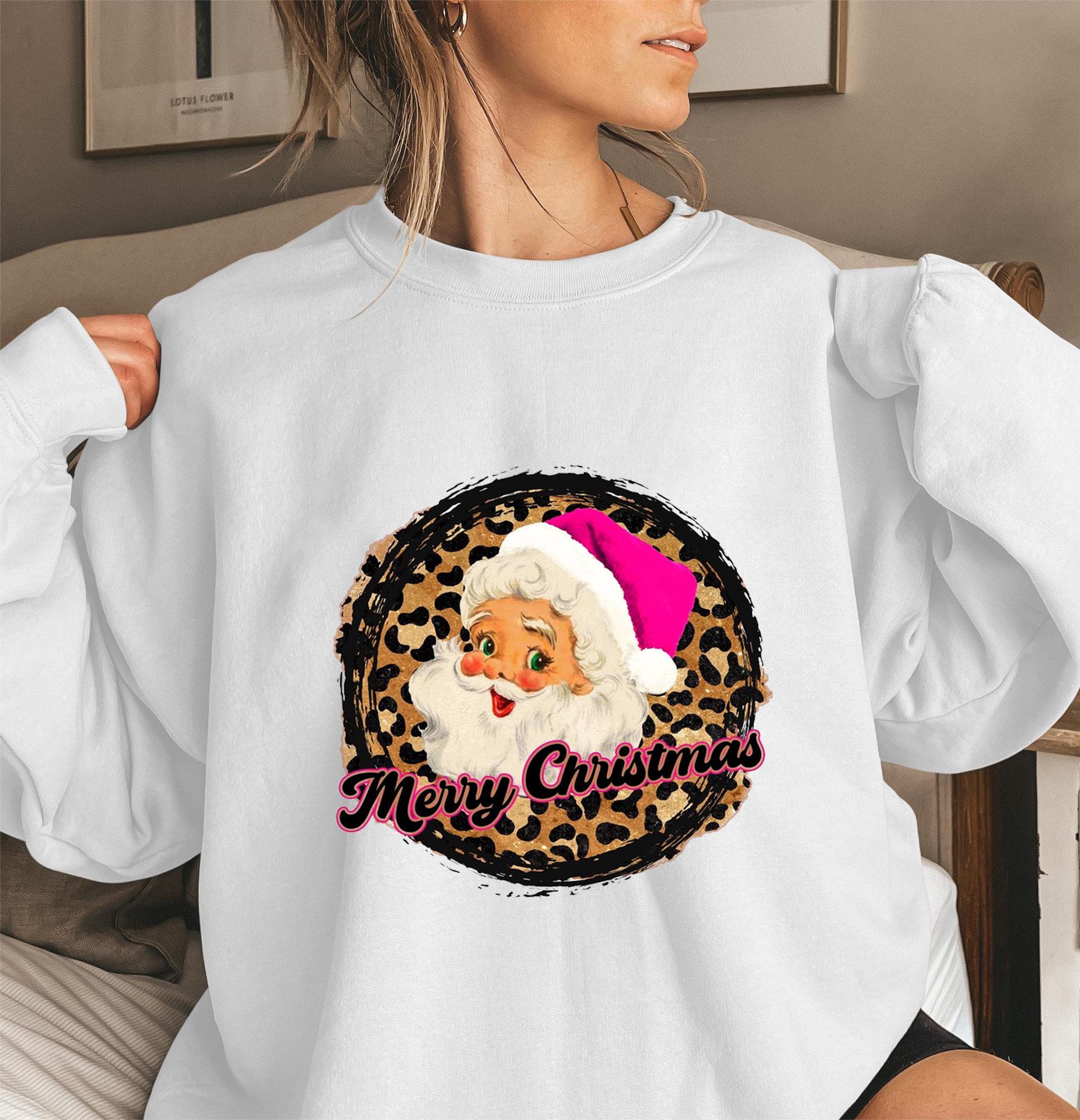 

Свитшот с круглым вырезом и принтом леопарда Санта Клауса 3XL белый