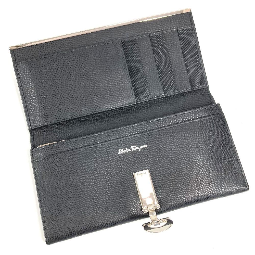 Salvatore Ferragamo Gancini logo Long wallet Long Wallet Leather Black/Silver