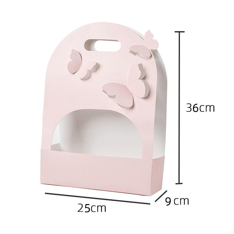 Portable Wedding Favour Boxes 3D Butterfly Carrier Bag Pink Floral Arrangement Gift Paper Package Flower Bouquet Packaging Bag
