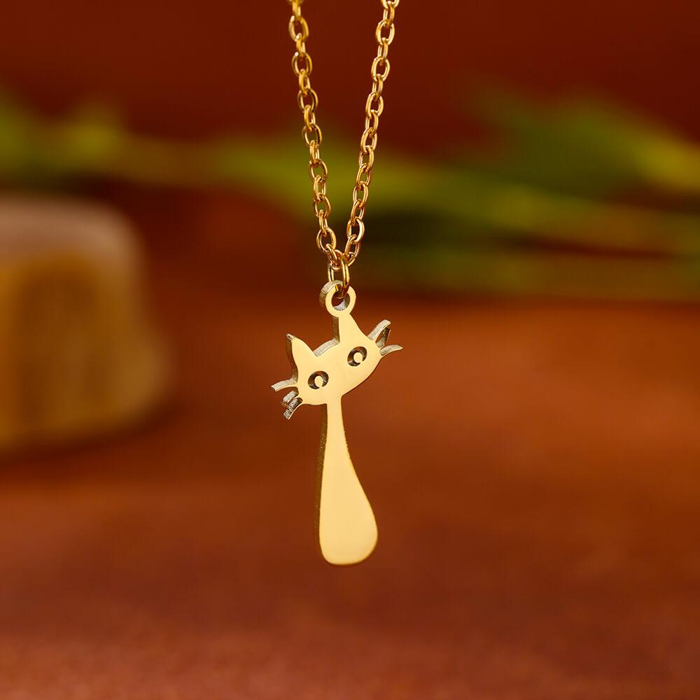 Stainless Steel Initial Letter Cat Pendant Necklace for Women Gold Color Animal Alphabet Necklaces Charm Fashion Jewelry Gifts