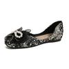 Fashion pearl bowtie ballet flats women sequines cloth slip on loafers 34-43 big size embroider ballerina shoes woman shallow moccasins