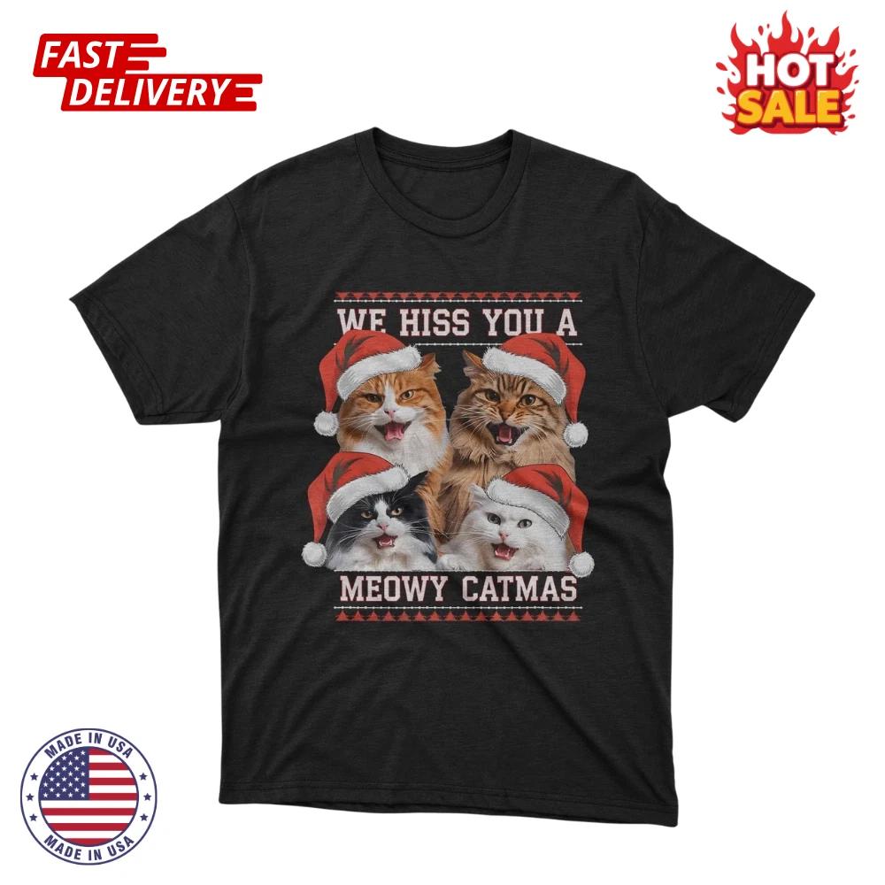 

We Hiss You A Merry Christmas Cat Holiday Ugly Sweater Inspired Unisex Shirt NEW S