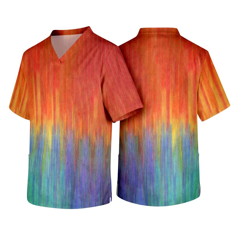 Men's Short Sleeve V Neck Halloween Print Medical Scrub Top with Chest Pocket Suitable for Healthcare Professionals and Caregivers